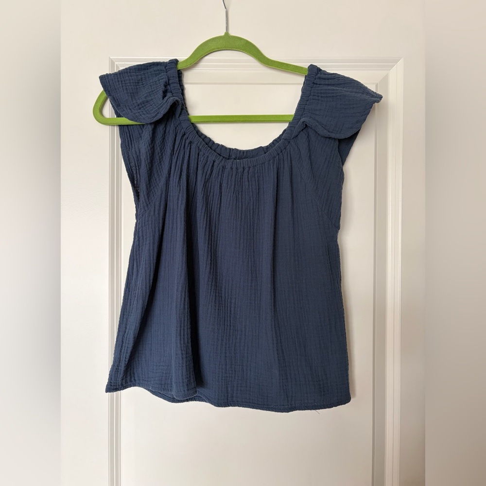 Cynthia Rowley Crinkle 100% Cotton Short Flutter Sleeve Cropped Top Extra Small